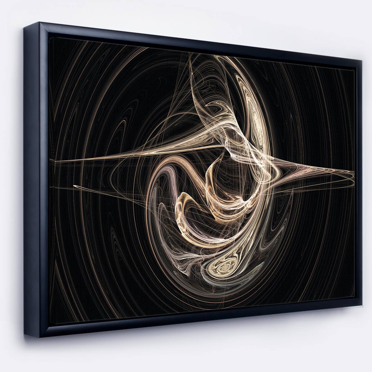 Designart - White Abstract Fractal Design in Black - Abstract Art on Canvas in Black Frame